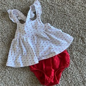 Cat & Jack Toddler Girl White and Red Star Eyelet Outfit Size 12 Months